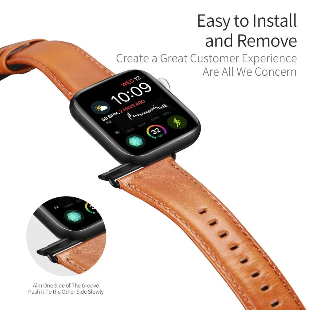 Leather Armband Apple Watch Series 12 47mm Tan
