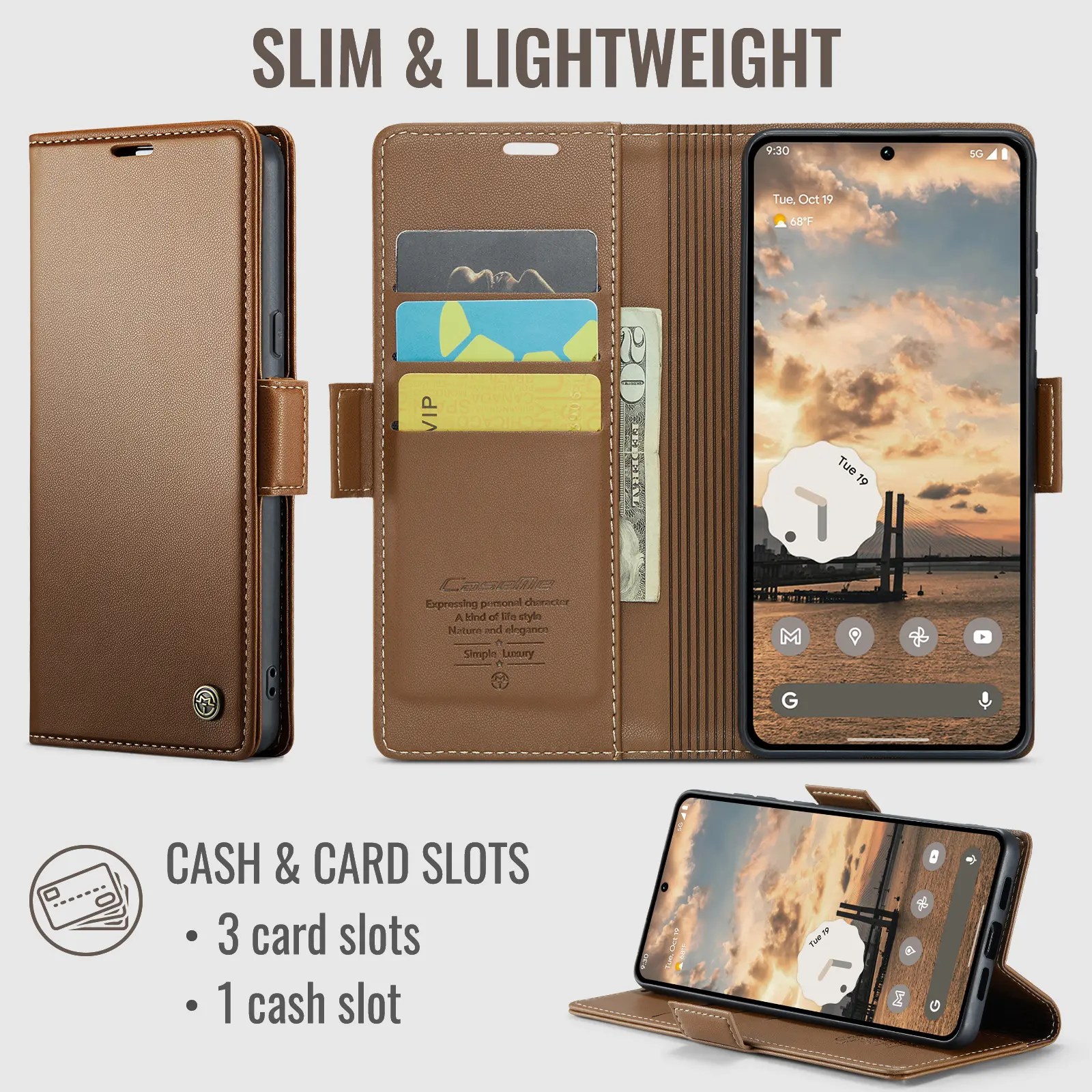 Slim Plånboksfodral RFID-skydd Google Pixel 11 Brun