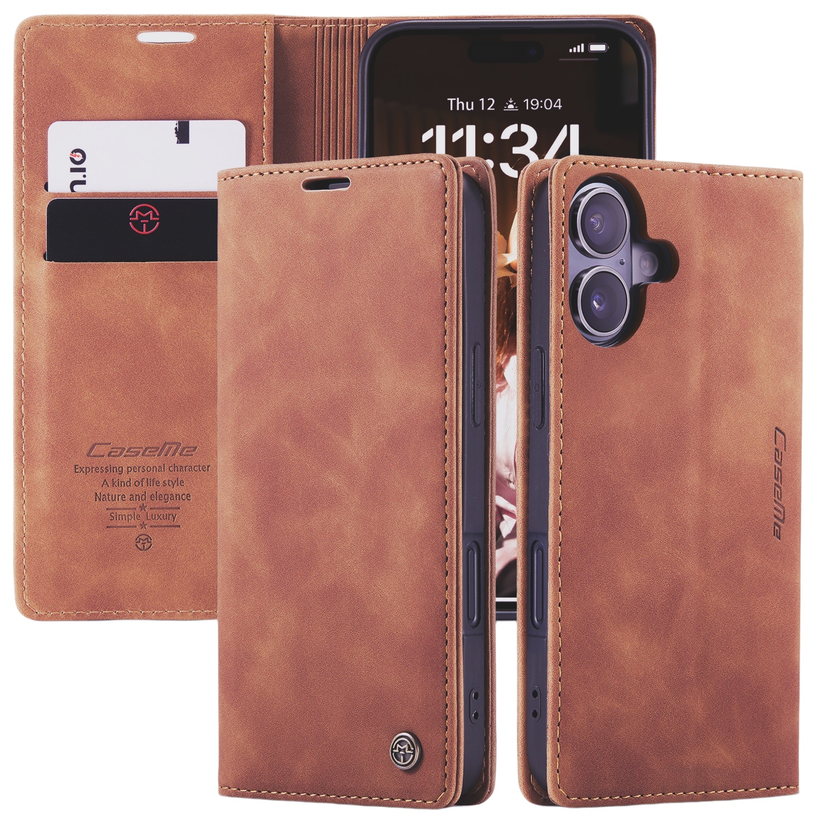 Slim Plånboksfodral iPhone 16 Brun