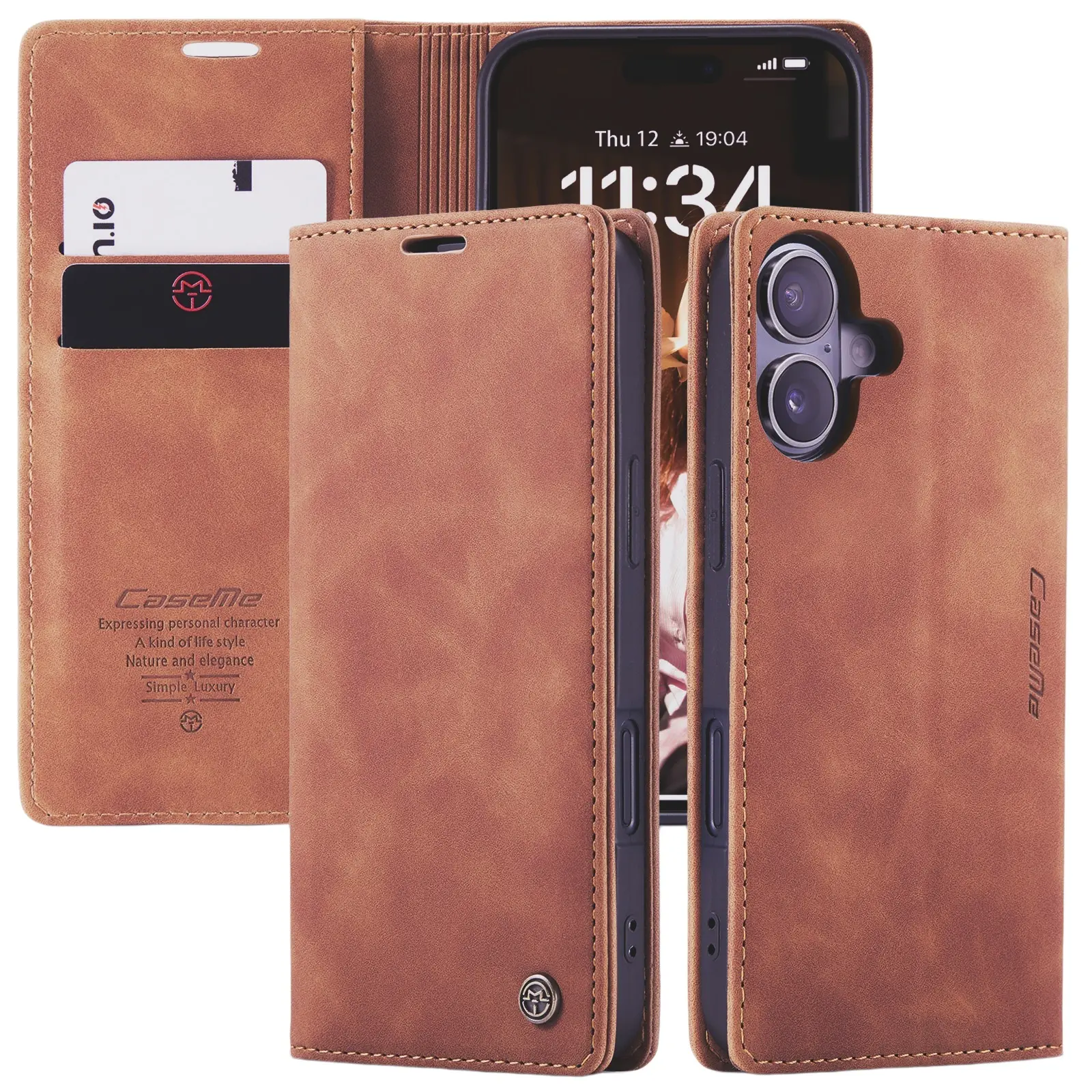 Slim Plånboksfodral iPhone 16 Brun