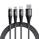 3-i-1 multikabel til hurtigopladning 1.2m, Sort