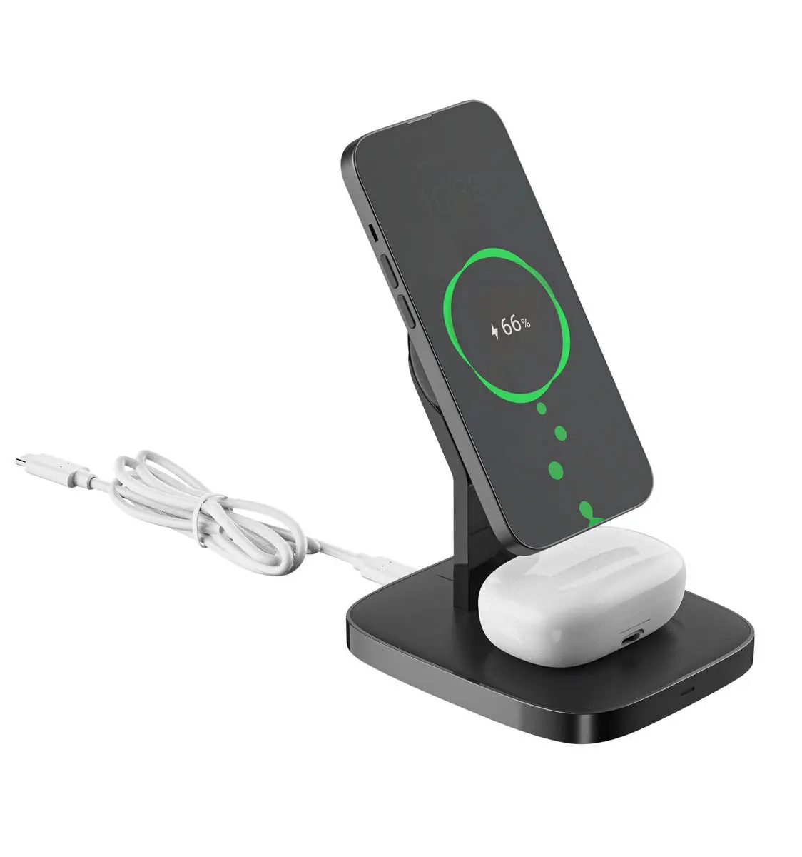 2-i-1 Trådlös Magnetisk Qi2 Laddningsstation Svart