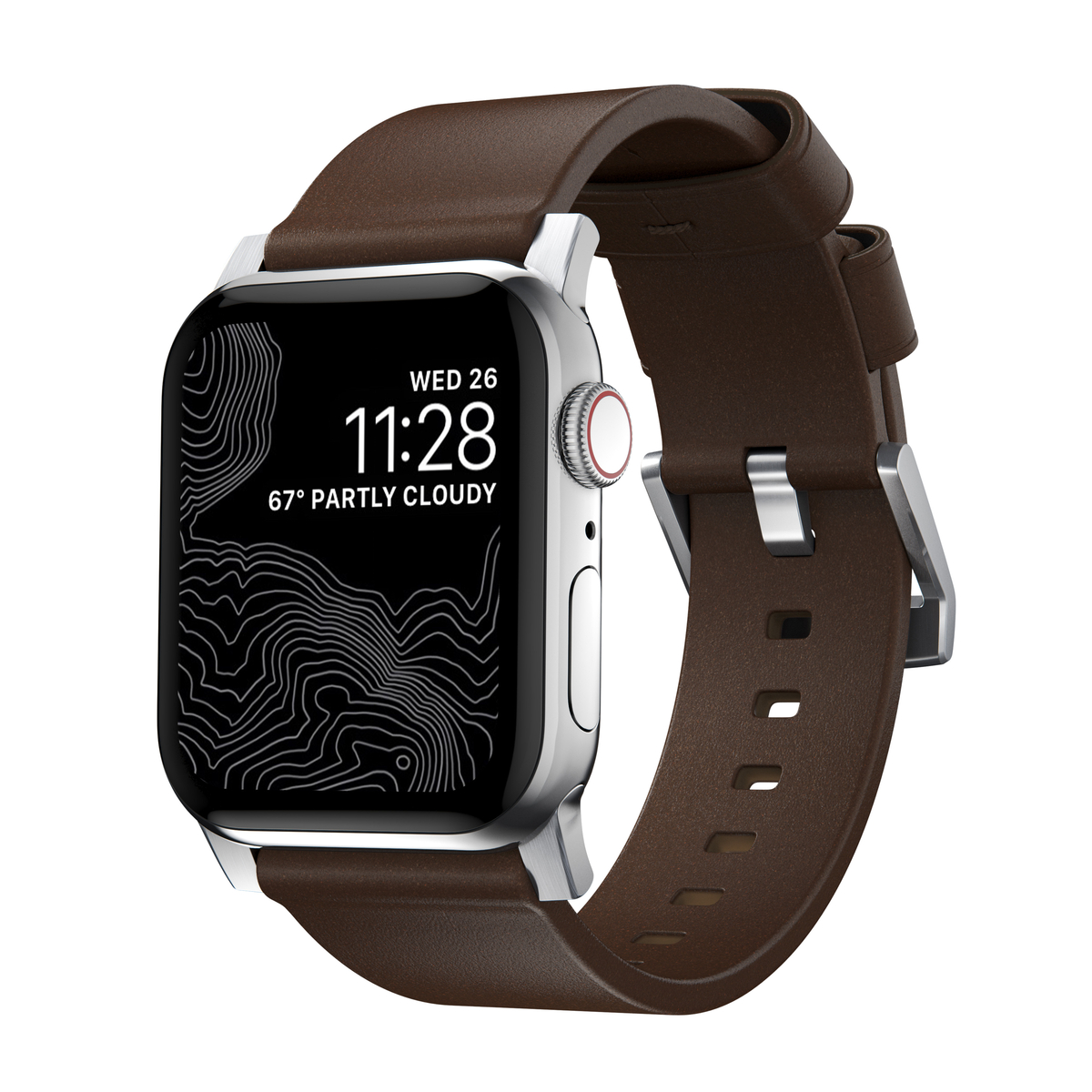 Nomad Apple Watch 42mm Modern Band Horween Leather Rustic Brown (Silver Hardware) - Ranneke