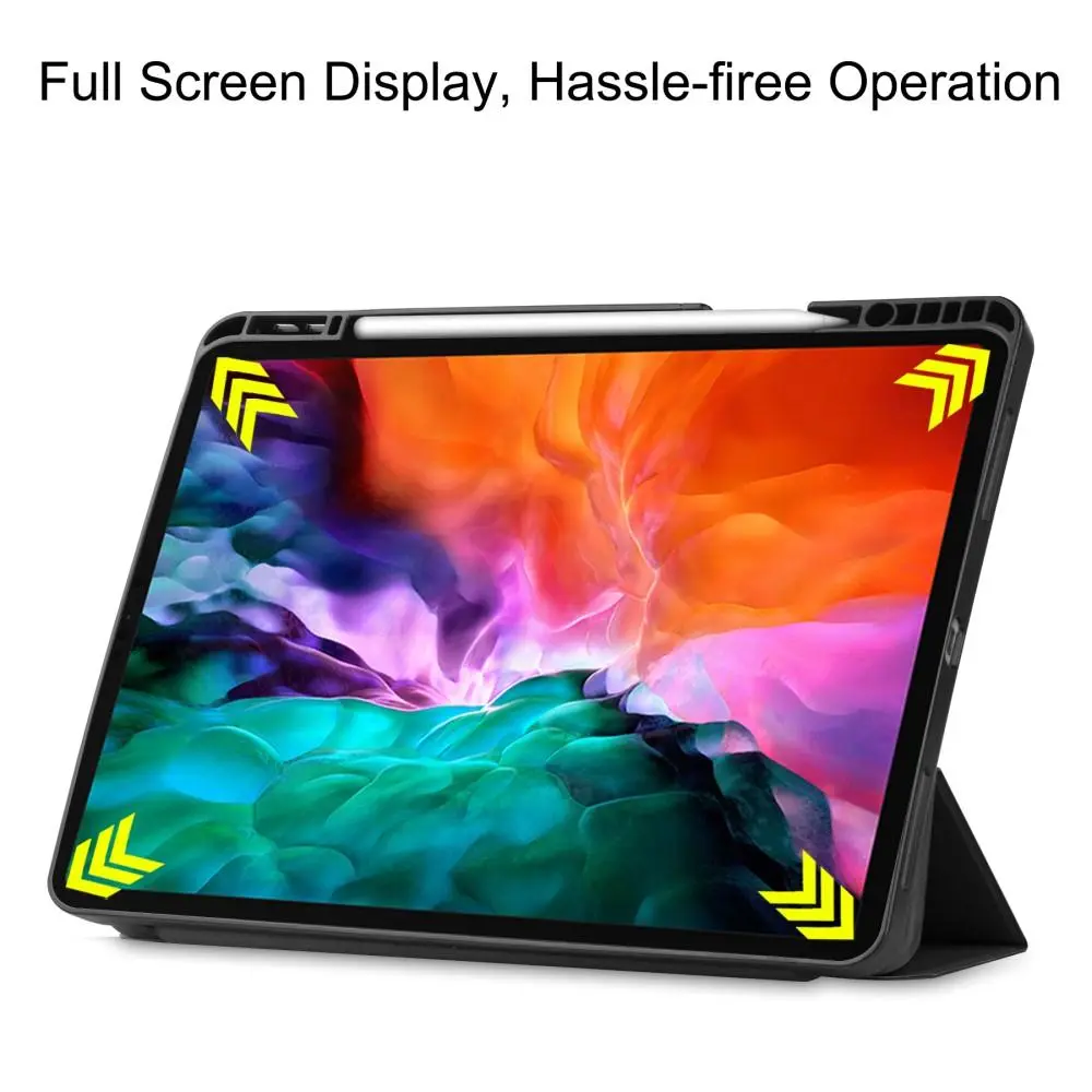 Apple iPad Pro 12.9 5th Gen (2021) Fodral Tri-fold med Pencil-hållare Svart
