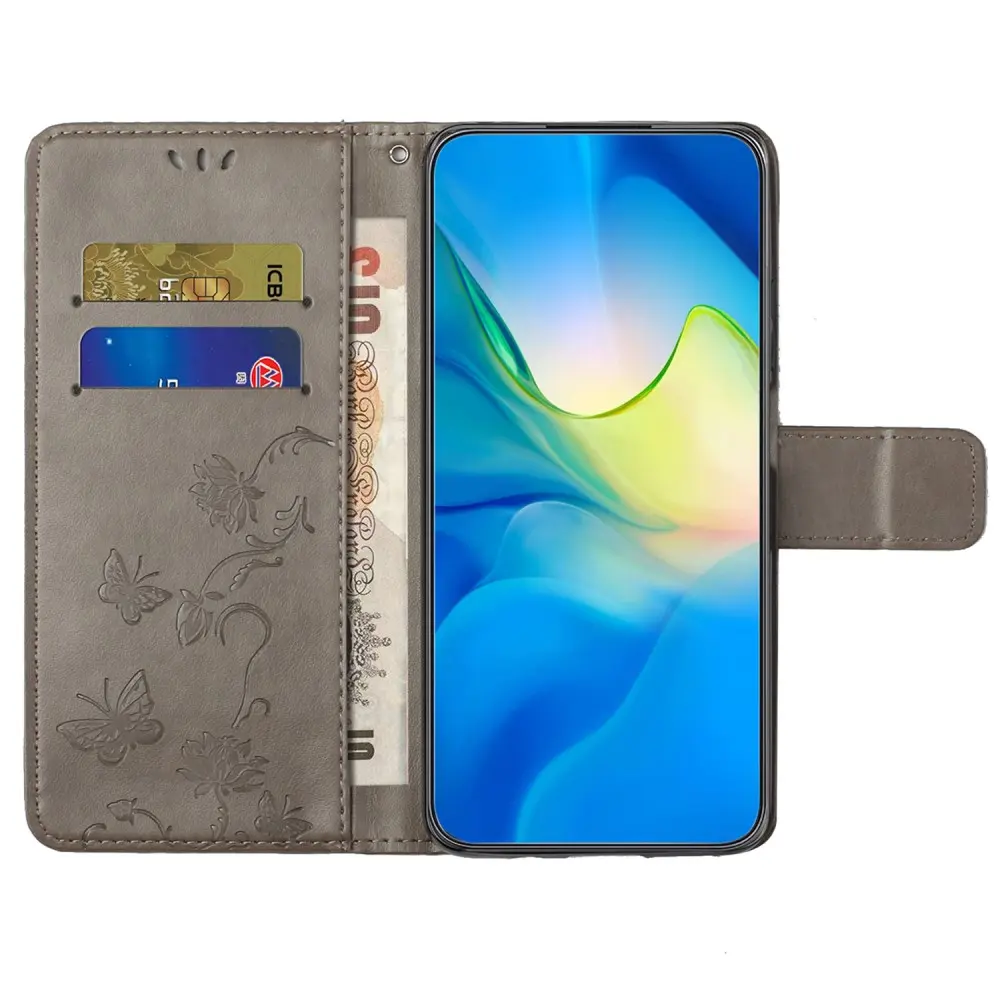 Läderfodral Fjärilar Samsung Galaxy S25 Grå