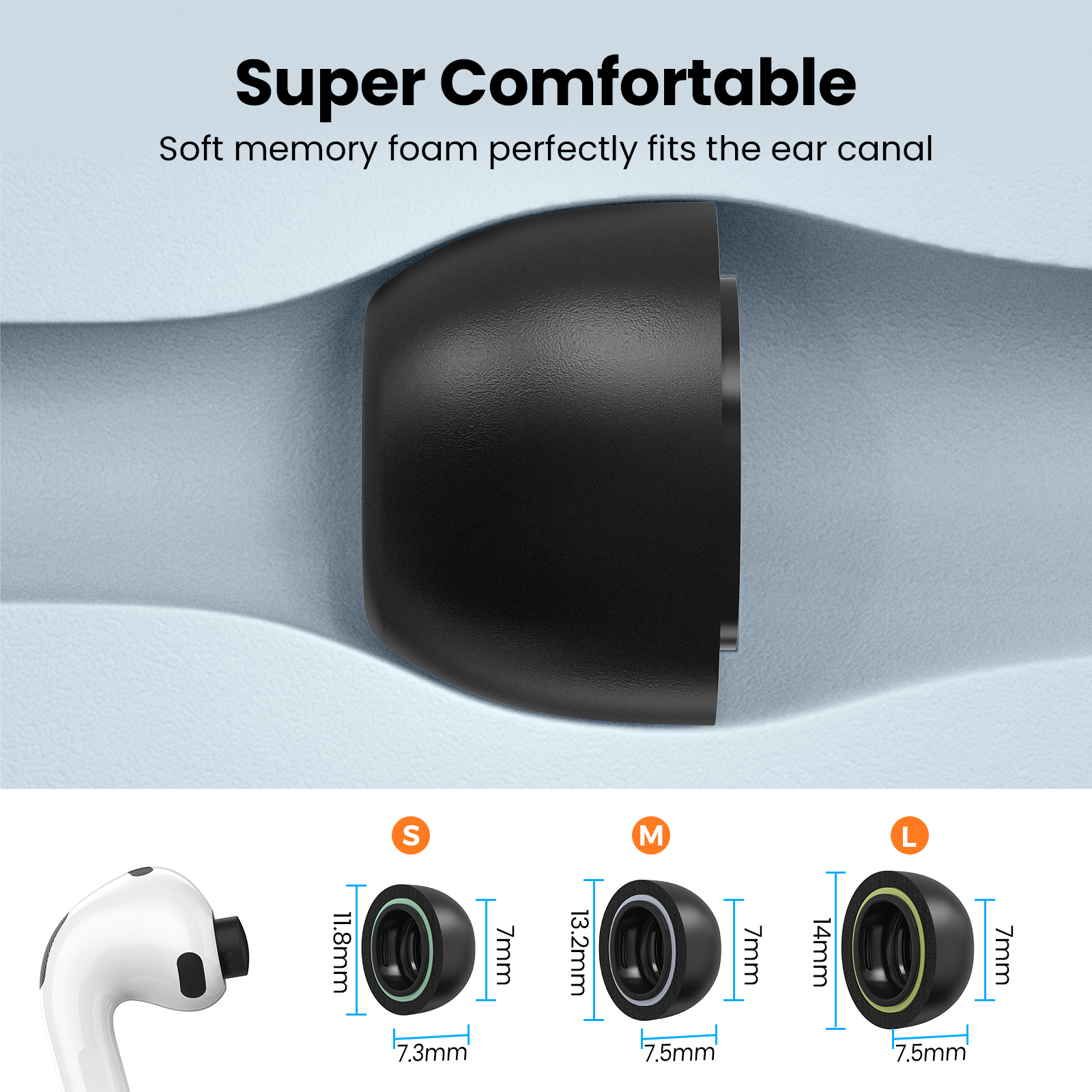 Memory Foam Ear Tips (3-pack) Apple AirPods Pro 3 svart