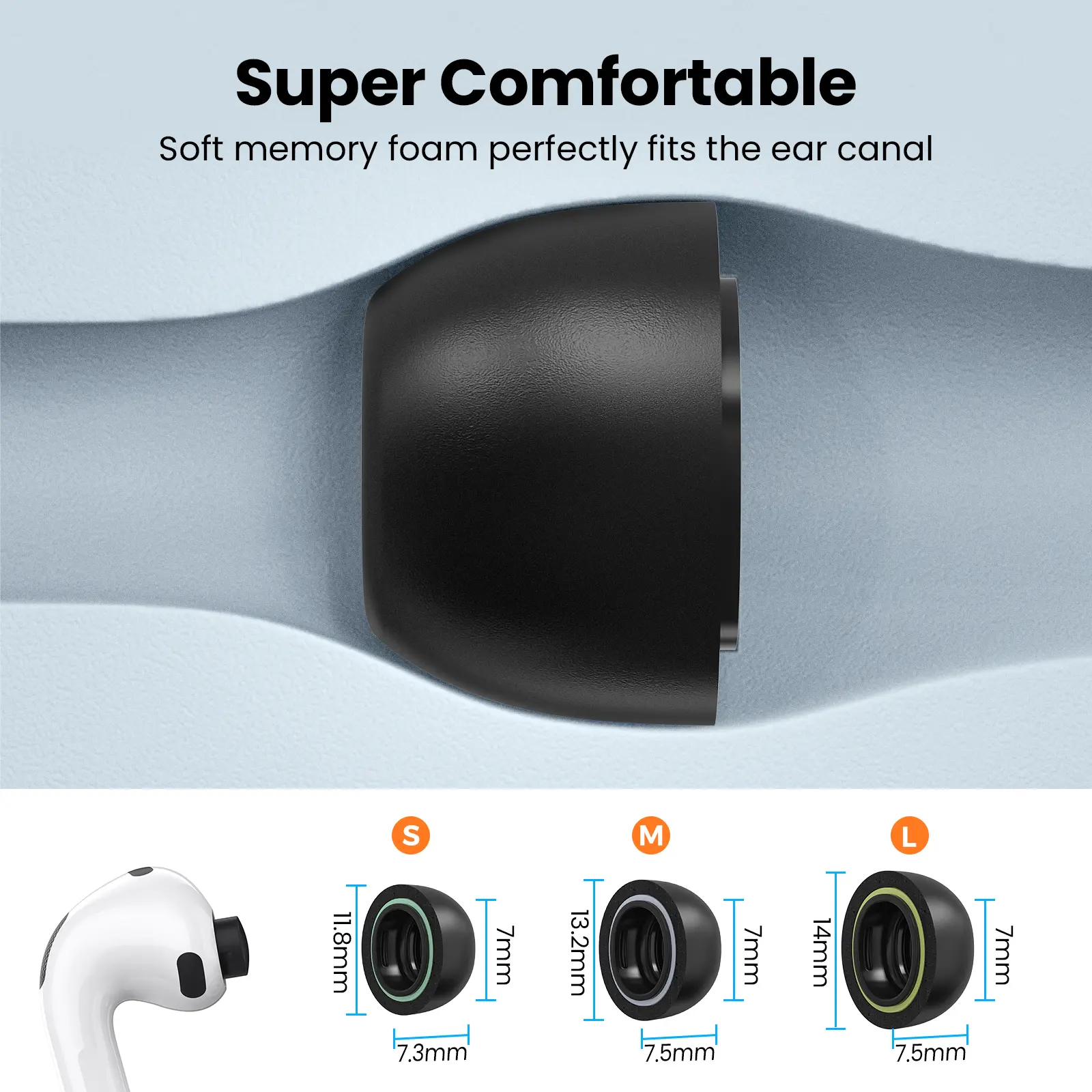 Memory Foam Ear Tips (3-pack) Apple AirPods Pro 3 svart