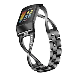 Fitbit Charge 5 Smalt länkarmband med glittrande stenar, Svart