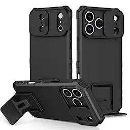 iPhone 17 Pro Max Deksel med kickstand & kameralinsebeskyttelse, Svart