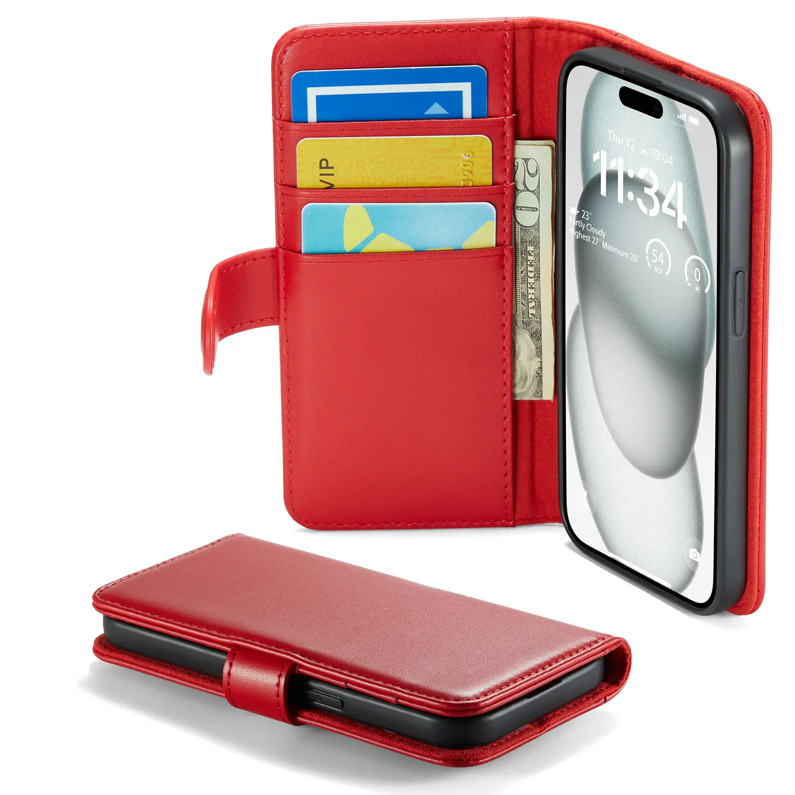 Ægte Læderetui iPhone 15 Rød