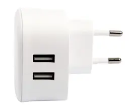 Vægoplader med 2 x USB-A, Hvid