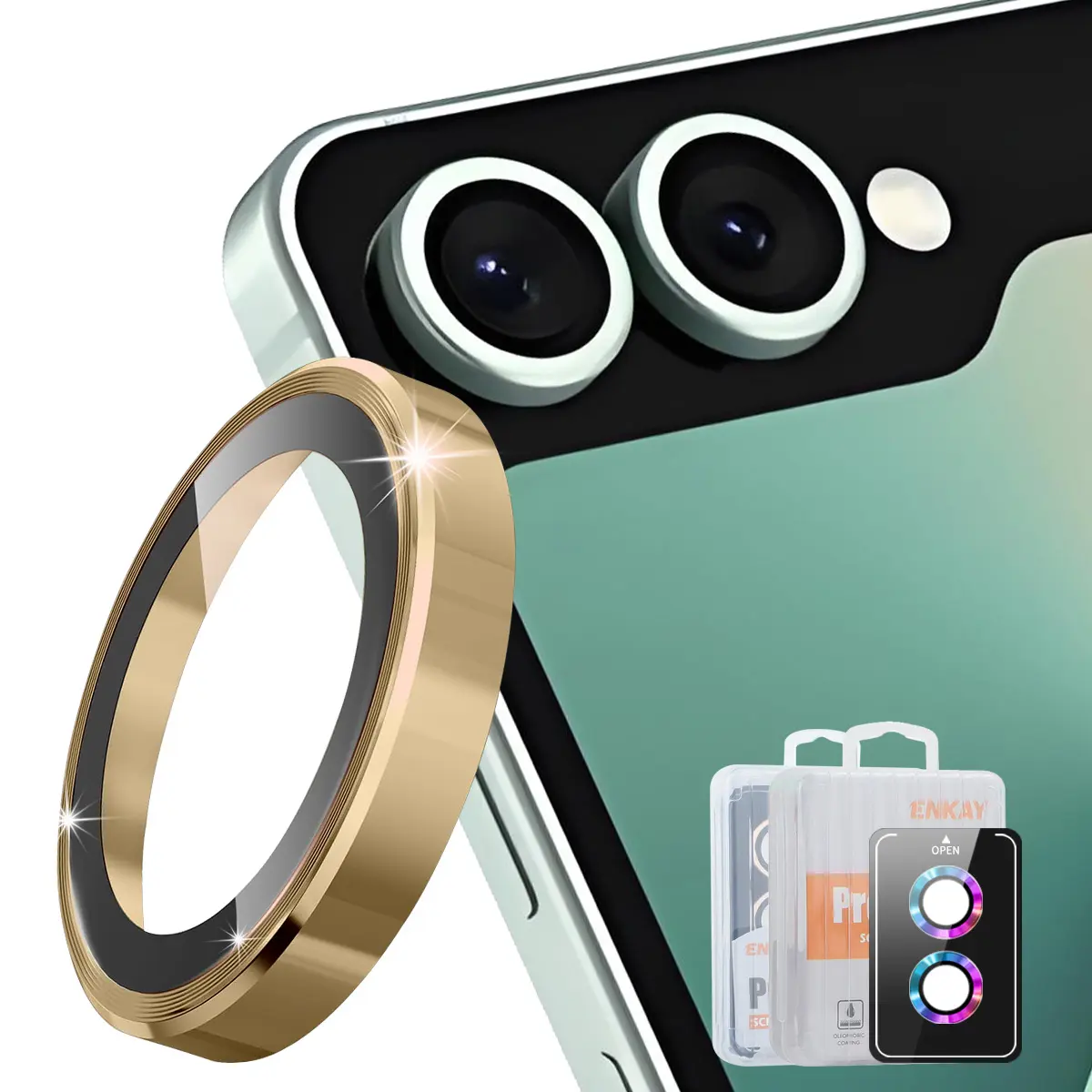Linsskydd Aluminium + Härdat Glas Samsung Galaxy Z Flip 8 Guld
