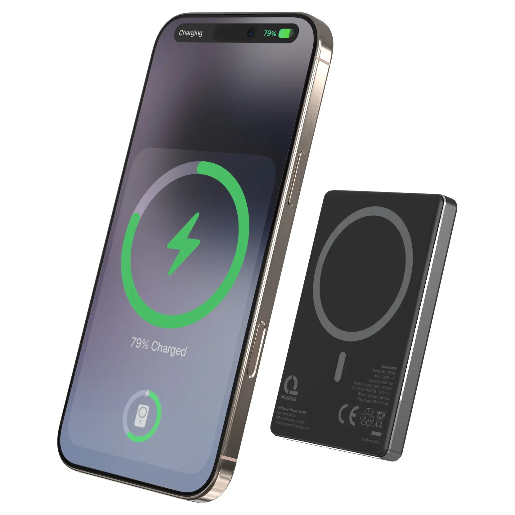 Magnetisk Trådlös Powerbank 5000mAh svart