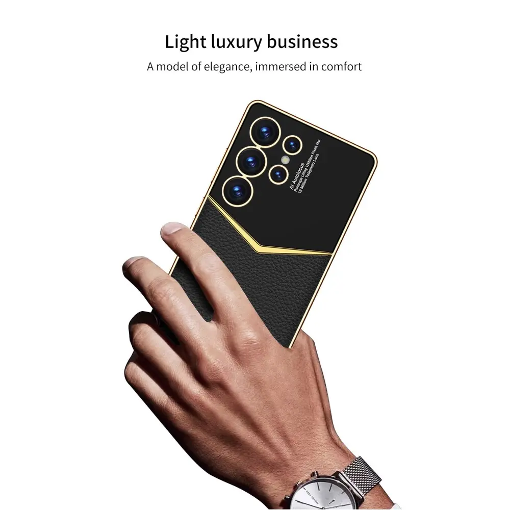 Samsung Galaxy S26 Ultra Elegant Leather Hybrid Case Carbon Fiber Black